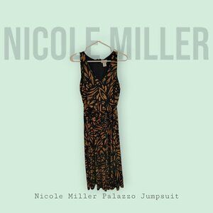 Nicole Miller Studio Navy Sleeveless V Neck Cropped Palazzo Jumpsuit
